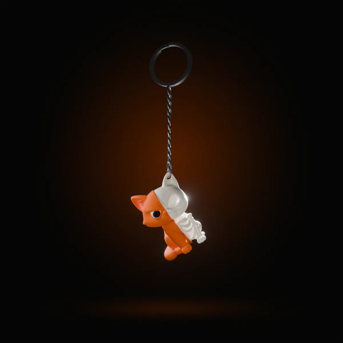 Half-skeleton cat keychain 5